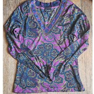 Lynn Ritchie V-neck paisley long-sleeve top size small